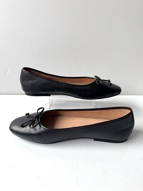 Cole Haan Yara Black Leather Square toe Bow Ballet Flats Size 10B